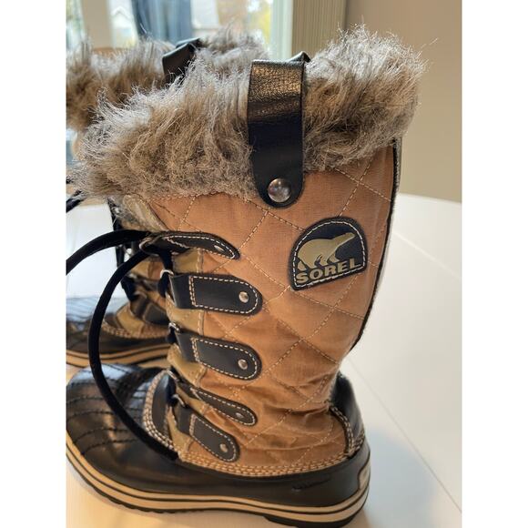 Sorel Boots Women's Size 6 Tofino Faux Fur Lined Mid-Calf Waterproof Tan Black - Picture 4 of 13